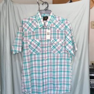 Vintage short sleeve Saddle King Western pearl button large. 16 1/2 regular